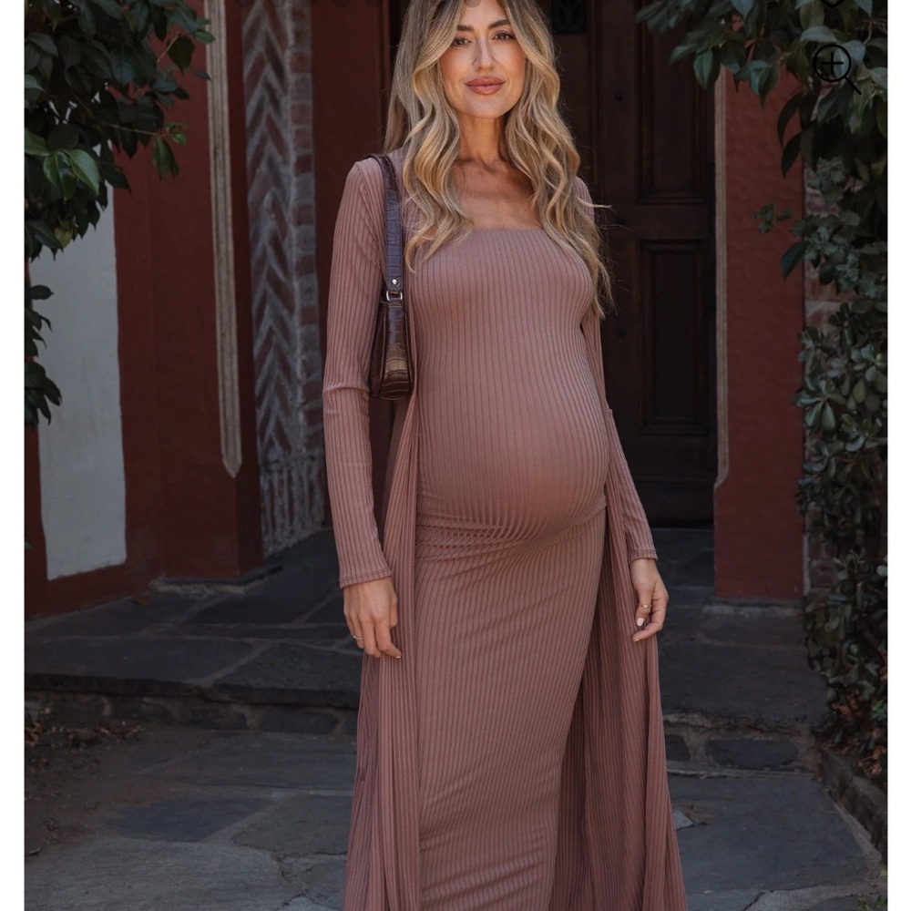 Pinkblush Mauve Ribbed Long Sleeve Maternity Dress and Duster
